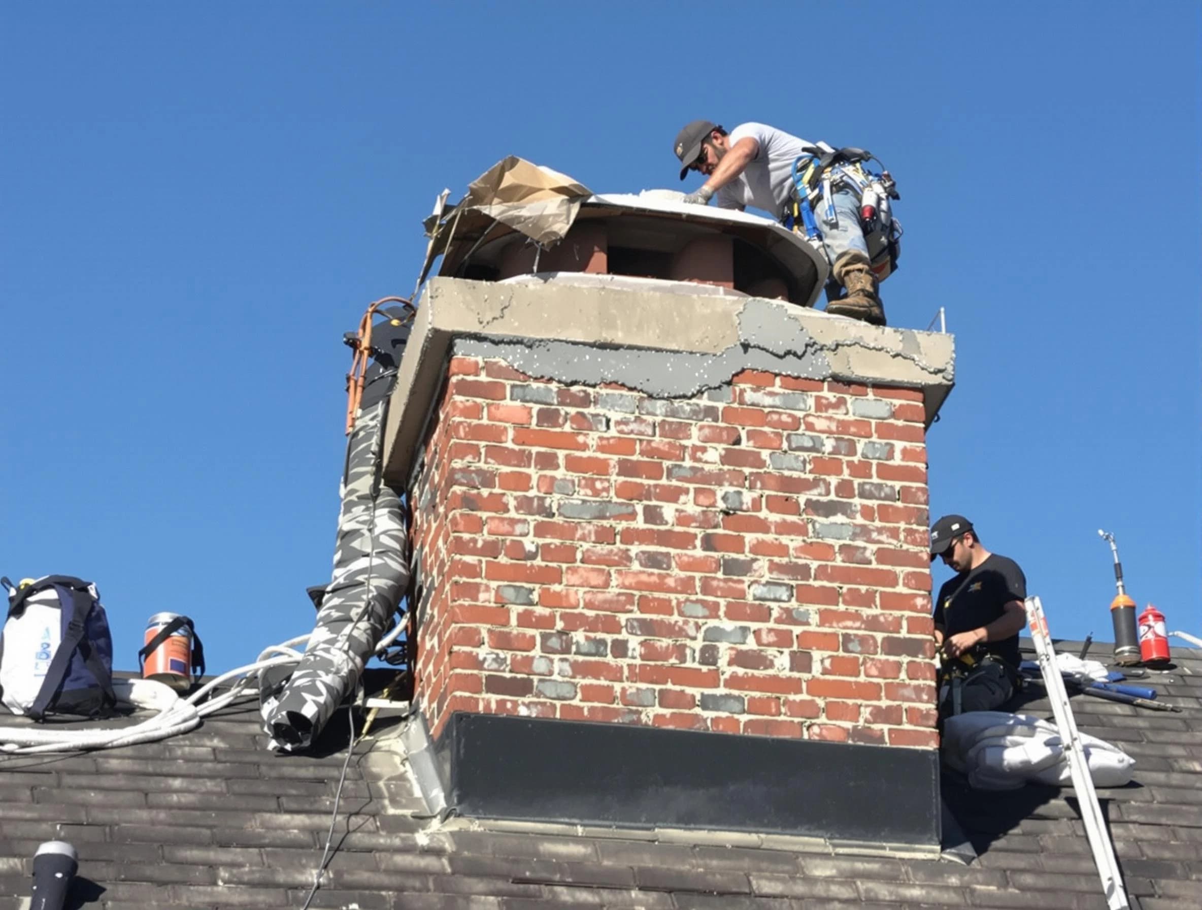 Gloucester Chimney Sweep installing a custom chimney crown in Gloucester, MA
