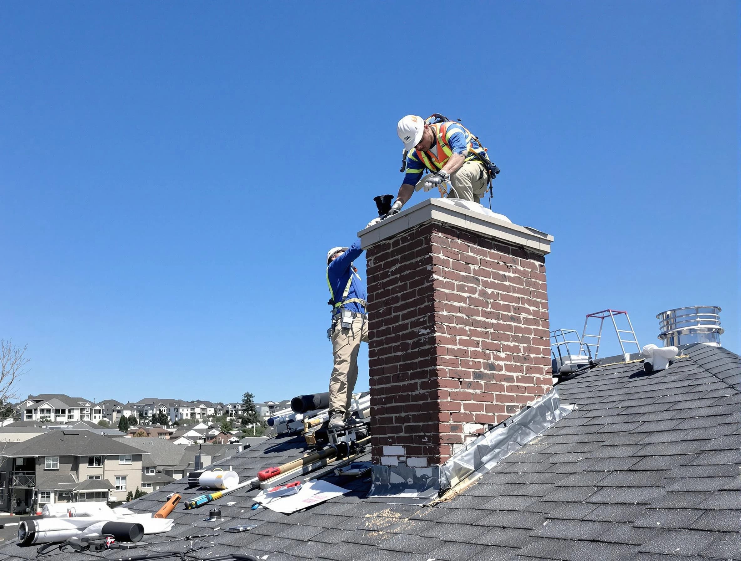 Gloucester Chimney Sweep repairing a chimney crown in Gloucester, MA