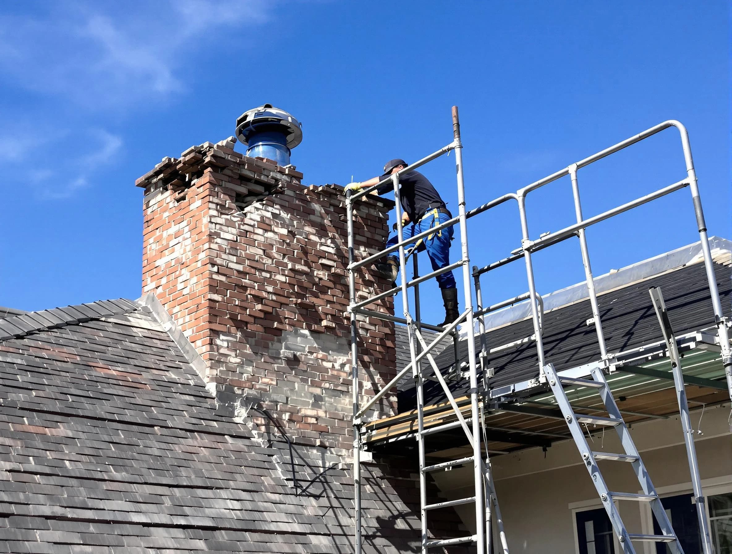 Rebuilding a chimney structure by Gloucester Chimney Sweep in Gloucester, MA