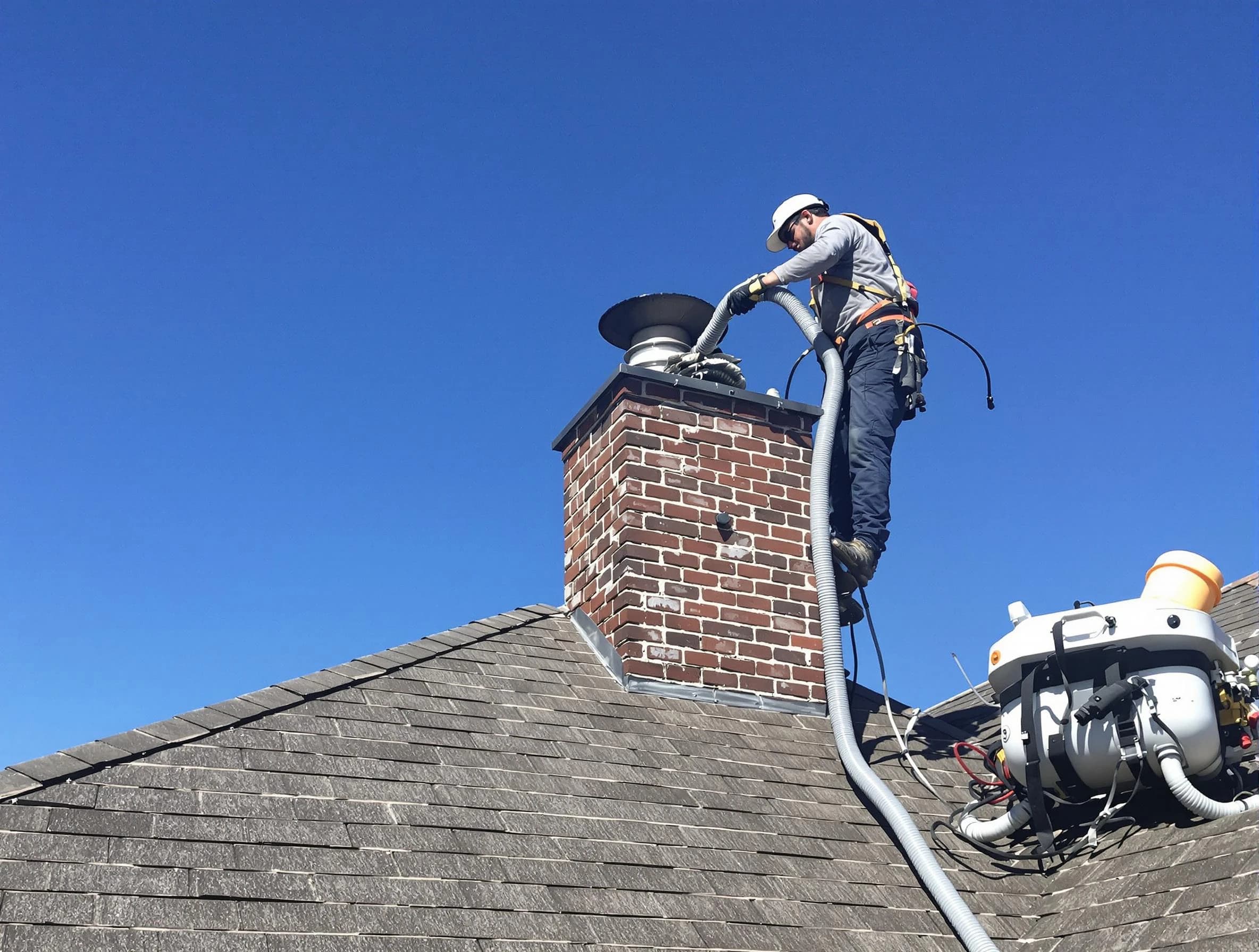 Dedicated Gloucester Chimney Sweep team member cleaning a chimney in Gloucester, MA