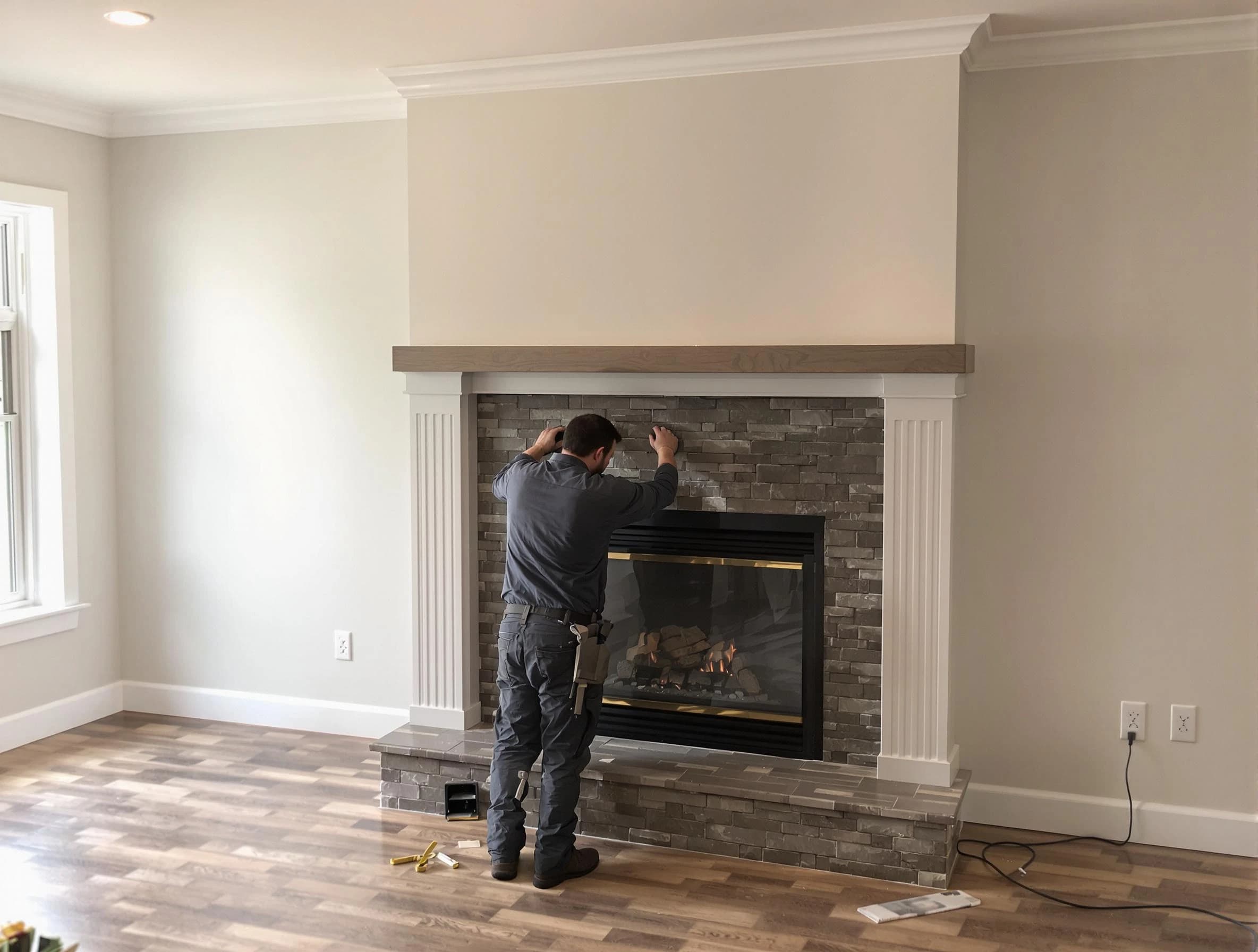 Gloucester Chimney Sweep finishing a custom fireplace install in Gloucester, MA