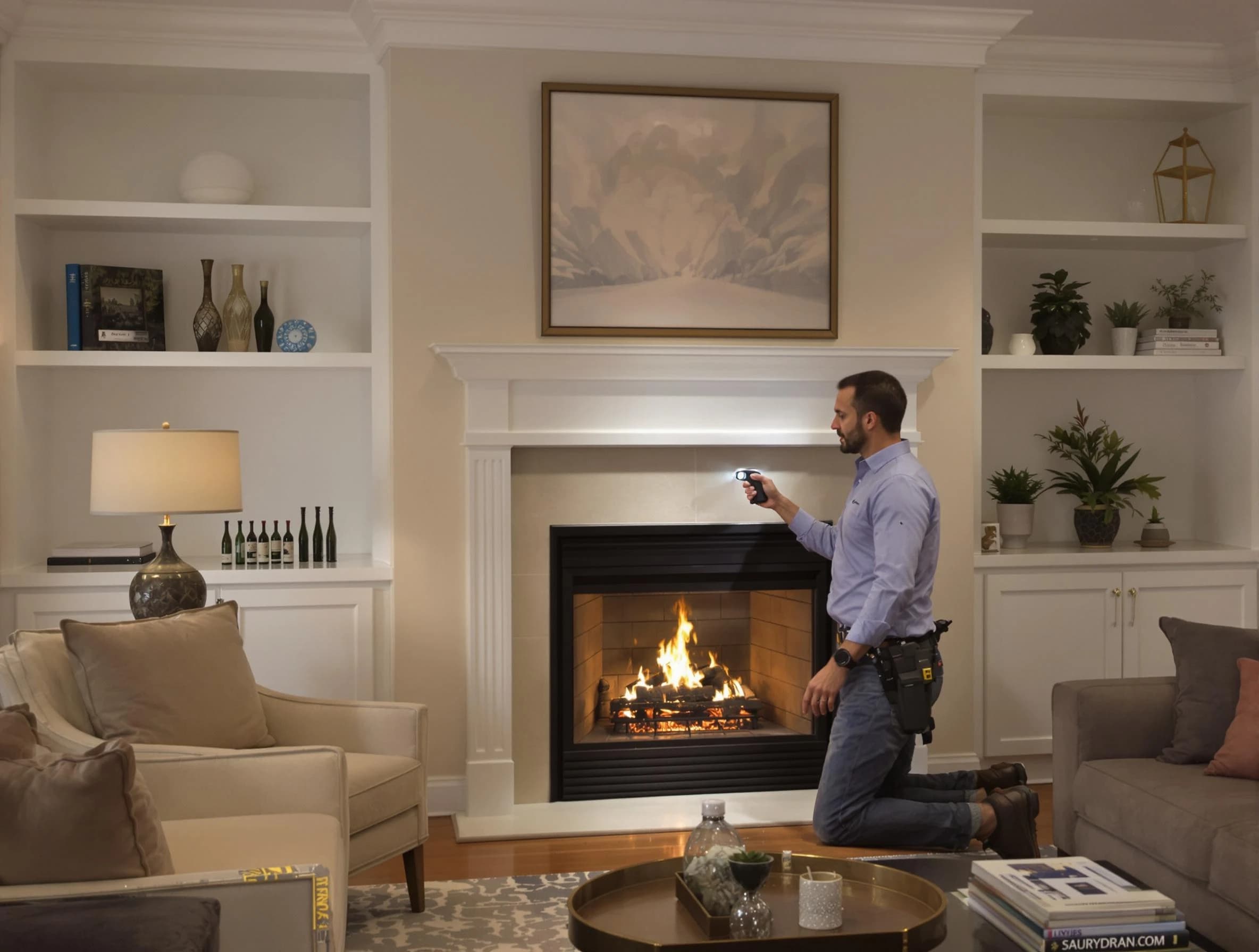 Gloucester Chimney Sweep conducting a fireplace safety inspection in Gloucester, MA