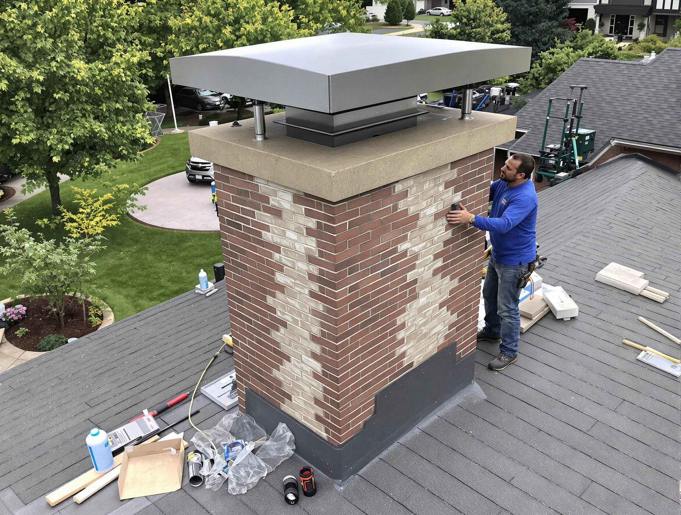 Gloucester Chimney Sweep team working on a custom chimney remodel in Gloucester, MA